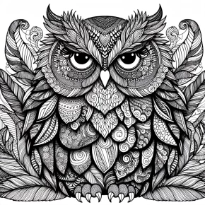 a detailed owl with zentangle feathers.