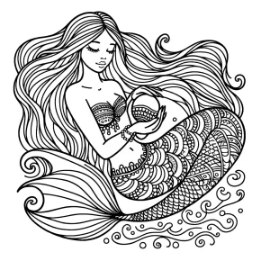 a mermaid holding a pearl.