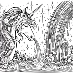 a unicorn drinking from a magical stream.