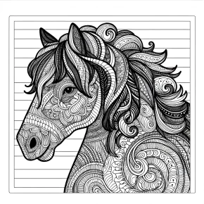 a detailed horse with zentangle mane.