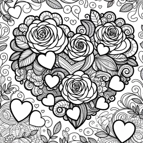 coloring pages of roses and hearts