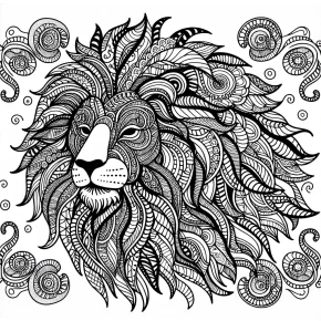 a zentangle lion with a majestic mane.