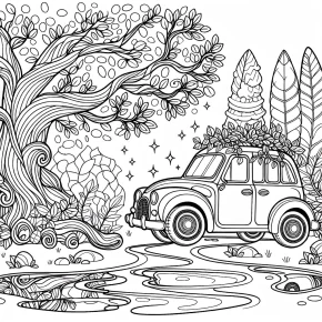 a car with a magical forest.