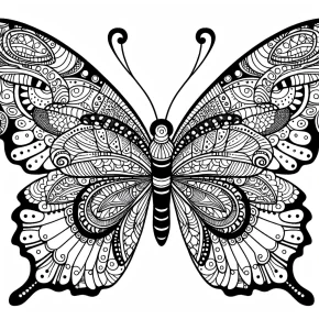 a detailed butterfly with zentangle patterns on its wings.