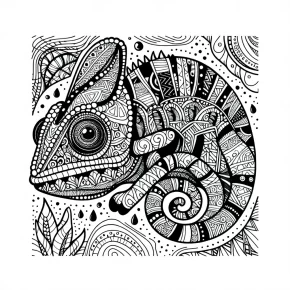 a detailed chameleon with zentangle skin.