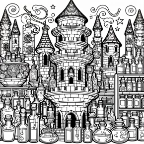 a wizard's tower with potions.