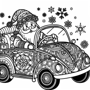 a car with santa claus driving.