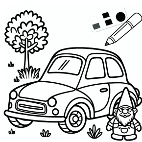 a car with a garden gnome.