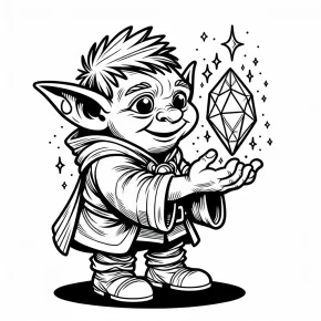 a goblin with a glowing crystal.