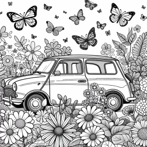 a car with a butterfly garden.