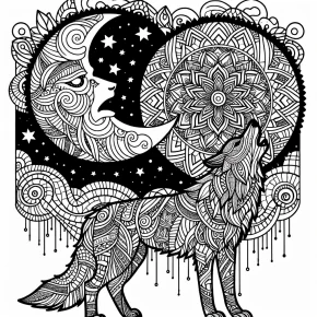 a zentangle inspired wolf howling at the moon.