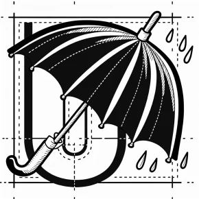 u letter and umbrella.