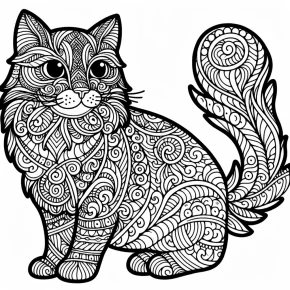 a zentangle cat with ornate fur designs.