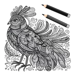 a detailed bird with zentangle feathers.