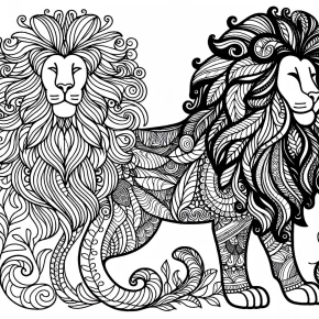 a zentangle inspired lion with a flowing mane.