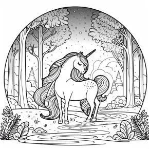 a unicorn in a misty forest.