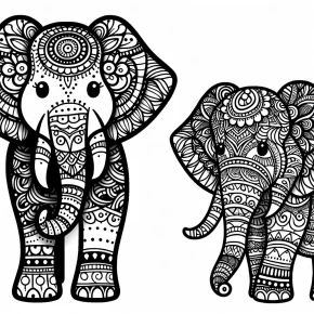 a zentangle inspired elephant with decorated tusks.