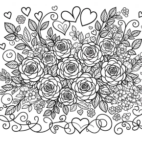 roses with hearts coloring pages