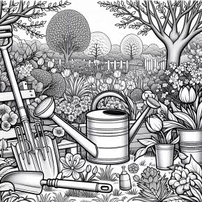 a spring garden with tools.