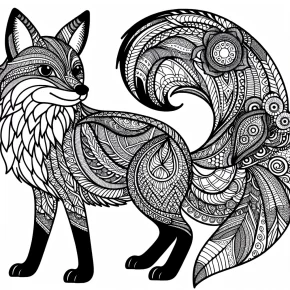 a detailed fox with zentangle tail.