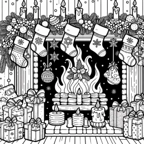 free printable christmas fireplace coloring pages