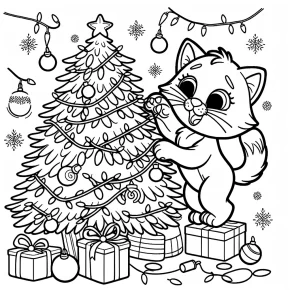 christmas cat coloring page coloring page