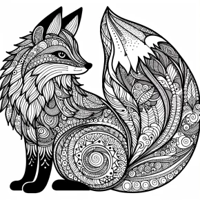 a zentangle inspired fox with detailed fur.