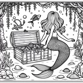 a mermaid with a treasure chest.