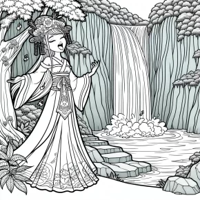 a nymph singing by a waterfall.