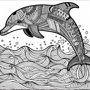 a zentangle inspired dolphin jumping out of water.