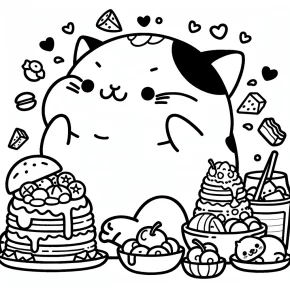 pusheen coloring pages food