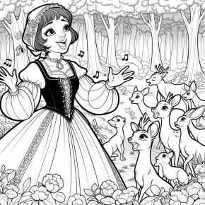 snow white singing with forest animals.