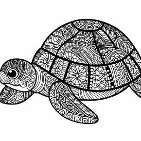 a detailed turtle with zentangle shell designs.