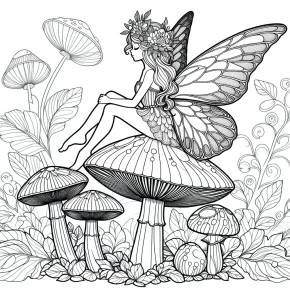 a fairy sitting on a mushroom.