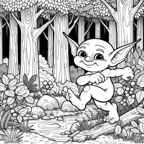 a goblin sneaking through the woods.