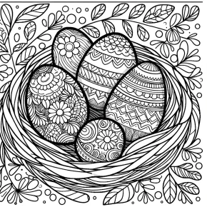 colorful easter eggs in a nest.