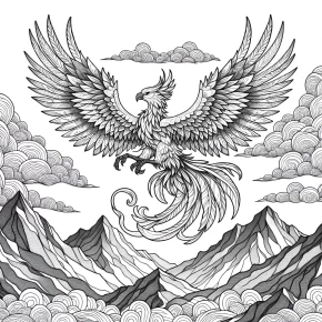 a phoenix soaring above the mountains.