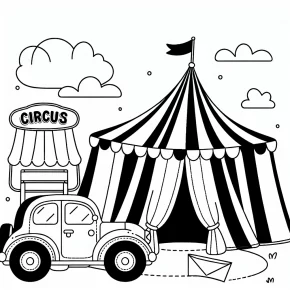 a car with a circus tent.