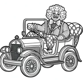 a car with a circus clown.