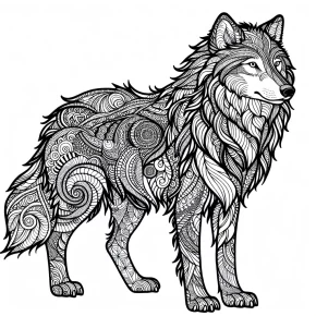 a detailed wolf with zentangle fur.