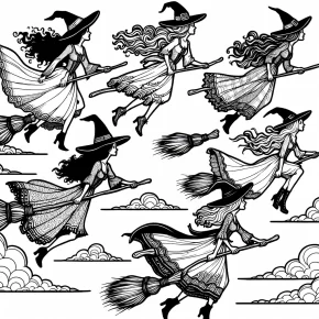 witches flying on broomsticks.