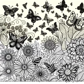 an intricate garden with butterflies and flowers.