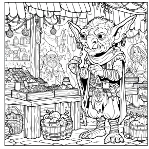 a goblin trading at a market.