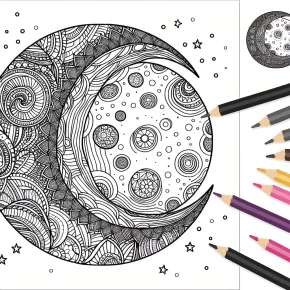 an intricate moon with patterns.