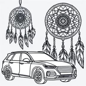 a car with a colorful dreamcatcher.