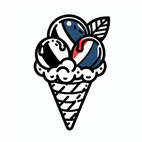 a red, white, and blue ice cream cone.