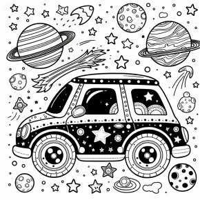 a car with outer space decorations.