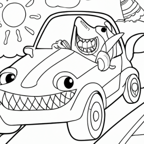 baby shark driving a car coloring page