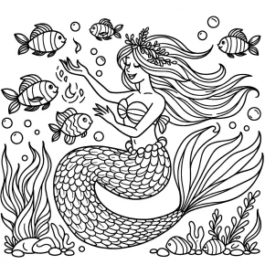 a mermaid playing with fish.