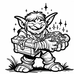 a goblin with glowing treasure.